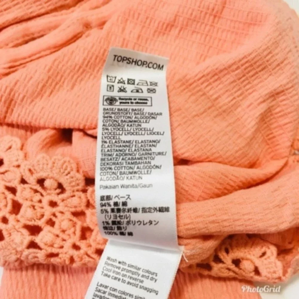 TopShop Womens Orange Cold Shoulder Elbow Sleeve Button Crop Tank Top Sz 10 New